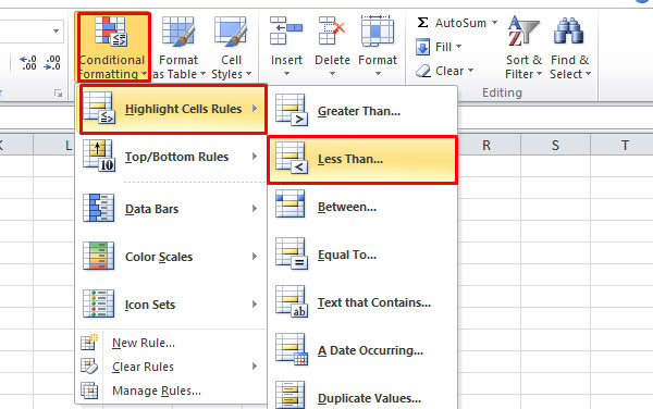 Cách tô màu trong excel theo điều kiện có sẵn