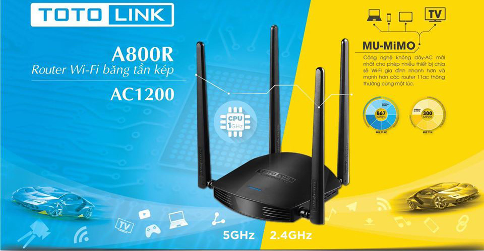 A800R - Router Wi-Fi băng tần kép AC1200 - TOTOLINK Việt Nam